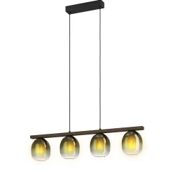 Suspension Filago 4 lumières E27 IP20 40W L.88xl.15xH.110cm noir et bois Eglo