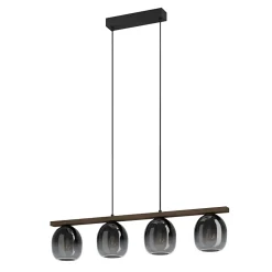 Suspension Filago 4 lumières E27 IP20 40W L.88xl.15xH.110cm noir et bois Eglo