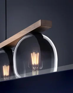 Suspension Filago 4 lumières E27 IP20 40W L.88xl.15xH.110cm noir et bois Eglo