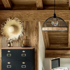 Suspension filaire Suwa - métal & rotin D35 cm - Atmosphera