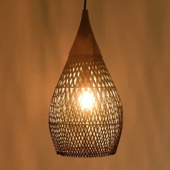 Suspension "goutte" 25x25cm en rotin couleur noire et teck