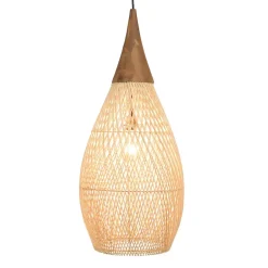 Suspension "goutte" 35x35cm rotin couleur naturelle et teck