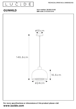 Suspension GUNHILD en verre avec 1xE27 - Transparent - Lucide
