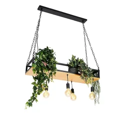 Suspension industrielle noire avec bois 5 lumières - Shelf