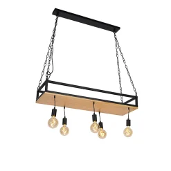 Suspension industrielle noire avec bois 5 lumières - Shelf