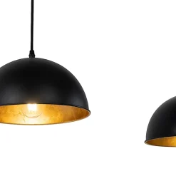 Suspension industrielle noire avec or 3 lumières - Magnax