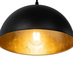 Suspension industrielle noire avec or 3 lumières - Magnax