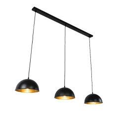 Suspension industrielle noire avec or 3 lumières - Magnax