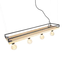 Suspension industrielle noire avec bois 4 lumières - Shelf