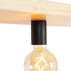 Suspension industrielle noire avec bois 4 lumières - Shelf