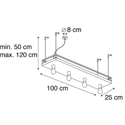 Suspension industrielle noire avec bois 4 lumières - Shelf