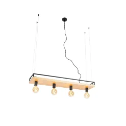 Suspension industrielle noire avec bois 4 lumières - Shelf