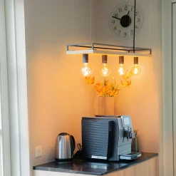 Suspension industrielle noire avec bois 4 lumières - Shelf