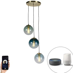 Suspension intelligente en laiton avec 3 WiFi ST64 avec verre bleu - Pallon