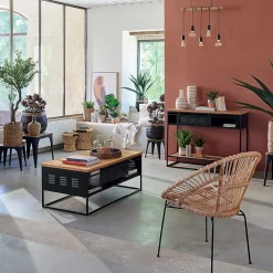 Suspension Jake - métal et pin - noir - L120 cm - Atmosphera