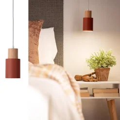 Suspension KIRA en Métal Marron et Bois Style Scandinave et Moderne E27