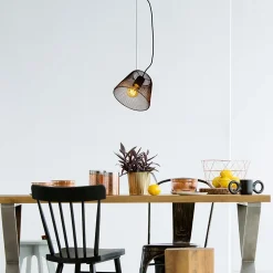 Suspension 'KORIE', lampe à suspension en métal noir, avec douille E27, D: 20cm, pour le salon et le bureau.