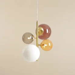 Suspension laiton brossé et verre coloré Bloom 4 Colour - Aldex