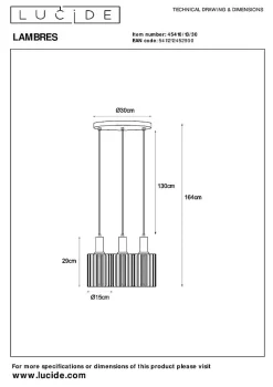 Suspension LAMBRES en aluminium avec 3xE27 - Noir - Lucide