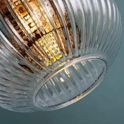 Suspension lanterne verre transparent et laiton - Carmina