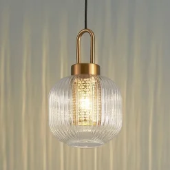 Suspension lanterne verre transparent et laiton - Carmina