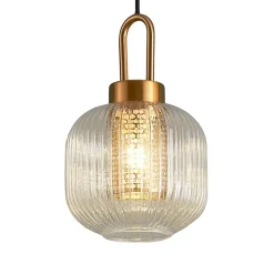 Suspension lanterne verre transparent et laiton - Carmina