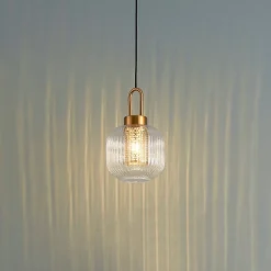 Suspension lanterne verre transparent et laiton - Carmina