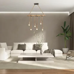 Suspension Led bambou sisal 6 lampes culot E27 - Trio - Wilma