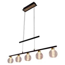 Suspension LED BRASS metal noir verre noir LED fixes pour salon salle à manger ou bureau 90 cm