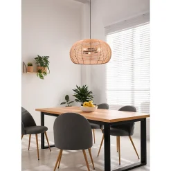 Suspension Led métal et rotin culot E27 - Trio - Inga