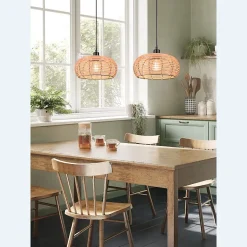 Suspension Led métal et rotin culot E27 - Trio - Inga