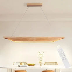 Suspension LED NETTLIFE en bois - Lampe de table à manger au design moderne 90 cm Intensité variable Avec télécommande