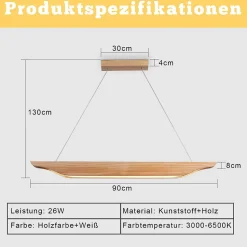 Suspension LED NETTLIFE en bois - Lampe de table à manger au design moderne 90 cm Intensité variable Avec télécommande