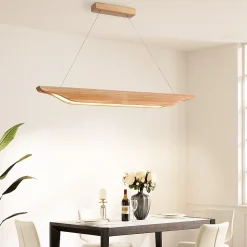 Suspension LED NETTLIFE en bois - Lampe de table à manger au design moderne 90 cm Intensité variable Avec télécommande