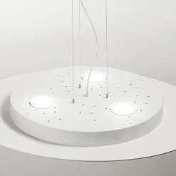 Suspension LED ronde Luna en métal gris tourterelle 72,5x60cm, 10 lumières GX53 max 10x8W, double émission, ampoules exclues