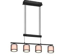 Suspension LED 4xE14 28W, Organza Fumé, Noir Mat - Trio - Burton