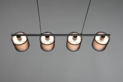 Suspension LED 4xE14 28W, Organza Fumé, Noir Mat - Trio - Burton