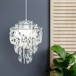 Suspension LINA chrome et nacre lustre moderne métal plastique douille E27 pour salle à manger salon entrée bureau 50x32cm