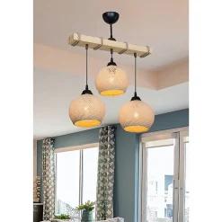 Suspension Luminaire Plafonnier Fiona É27 Crème-Naturel 50x20x63cm Design Élégant