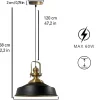 Suspension Luminaire Vintage Industrielle Rétro Metal 41 cm, pour Chambre, Cuisine,