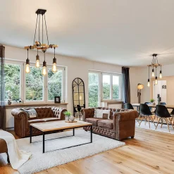 Suspension Luminaire Vintage Industriel Réglable en Bois E27, 4 Ampoules NON INCLUSES