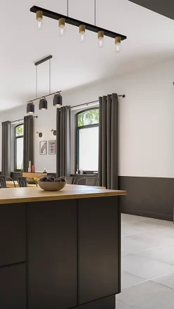 Suspension lumineuse Kerry variable E27 A60 40W IP20 bambou noir mat Brillant