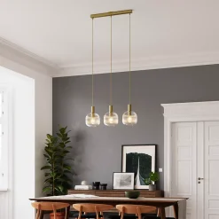 Suspension Lybia 3 lumières E27 75W ⌀74xL.20xH.110cm laiton GoodHome