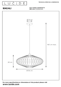 Suspension MAGALI en rotin avec 1xE27 - Naturel - Lucide
