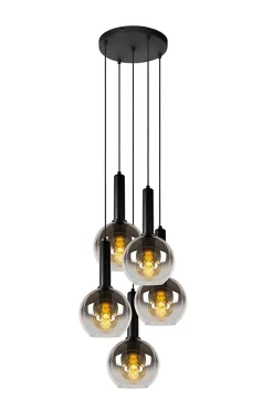 Suspension MARIUS en verre avec 5xE27 - Noir - Lucide