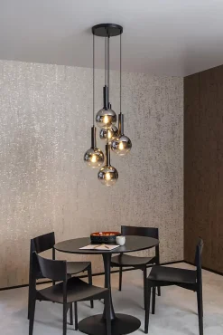 Suspension MARIUS en verre avec 5xE27 - Noir - Lucide