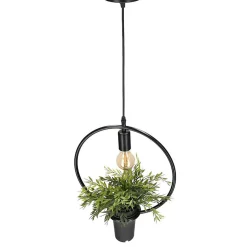 Suspension Mea Round E27 IP20 géométrique forme ronde Lampe décorative suspendue avec pot et fleur noir EDO777544