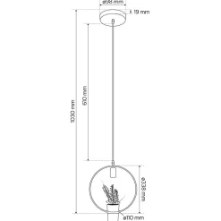 Suspension Mea Round E27 IP20 géométrique forme ronde Lampe décorative suspendue avec pot et fleur noir EDO777544