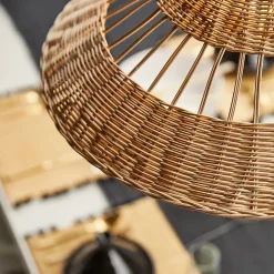 Suspension métal et rotin naturel E27 15W IP44 Esterel Ø56 x H.96 cm