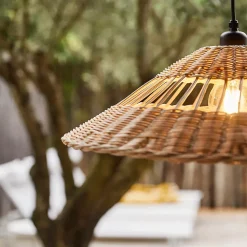 Suspension métal et rotin naturel E27 15W IP44 Esterel Ø56 x H.96 cm